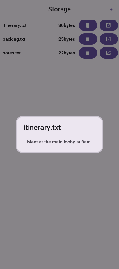 Content of a file added to the storage